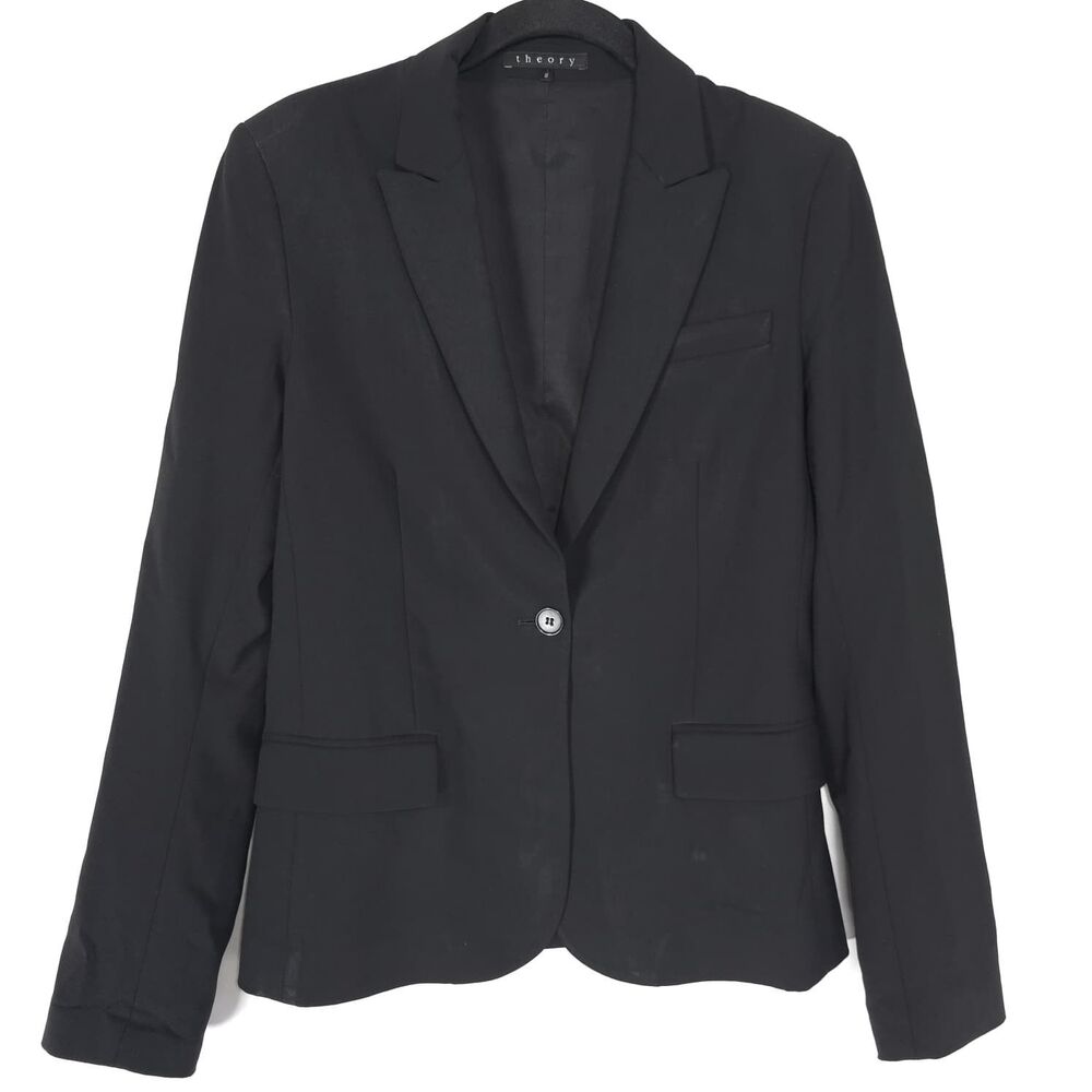 THEORY Women's Blazer Jacket 8 Black Wool Blend Modele 80001199 USA MADE